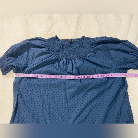 Quince Swiss Dot  Midi Nap Dress Smocked Neck Puff Sleeve XL Navy Blue Cotton - Picture 5 of 6